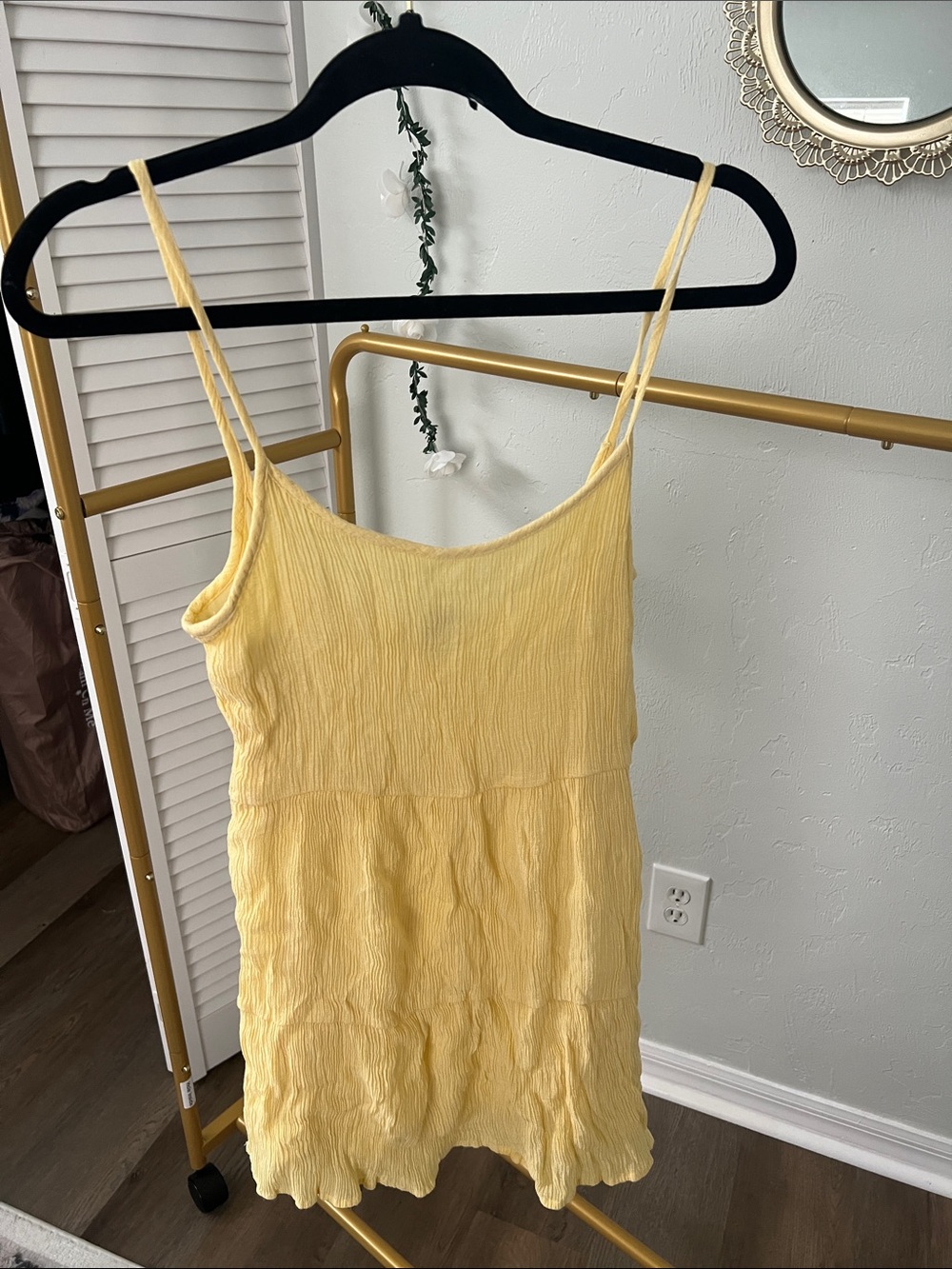 H&M Light Yellow Crinkle Spaghetti-Strap Camisole Dress